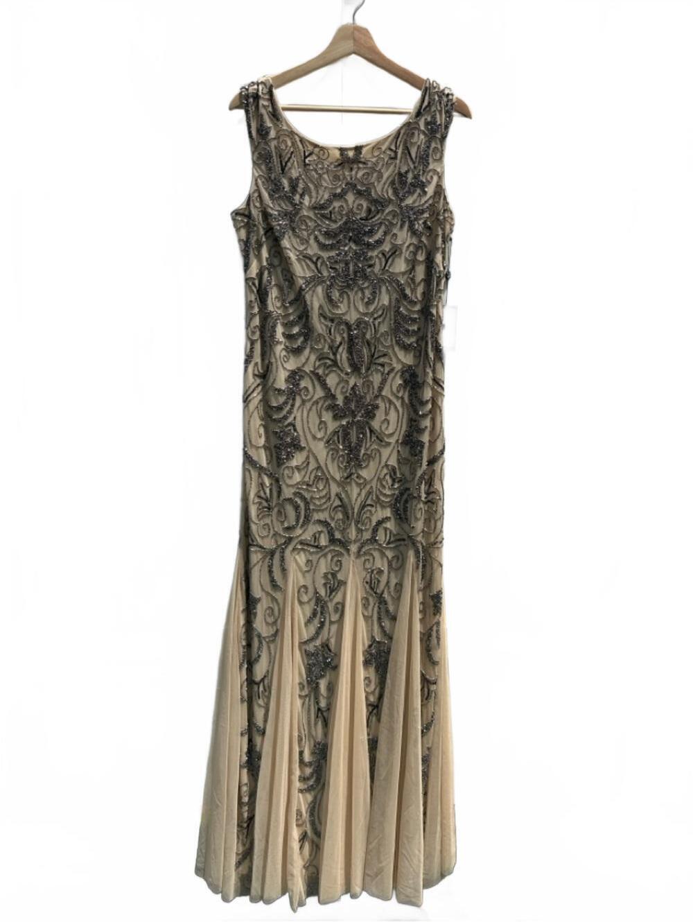 Adrianna Papell Champagne Beaded Embellished Maxi Formal MOG MOB Gown Sz 14 NWT